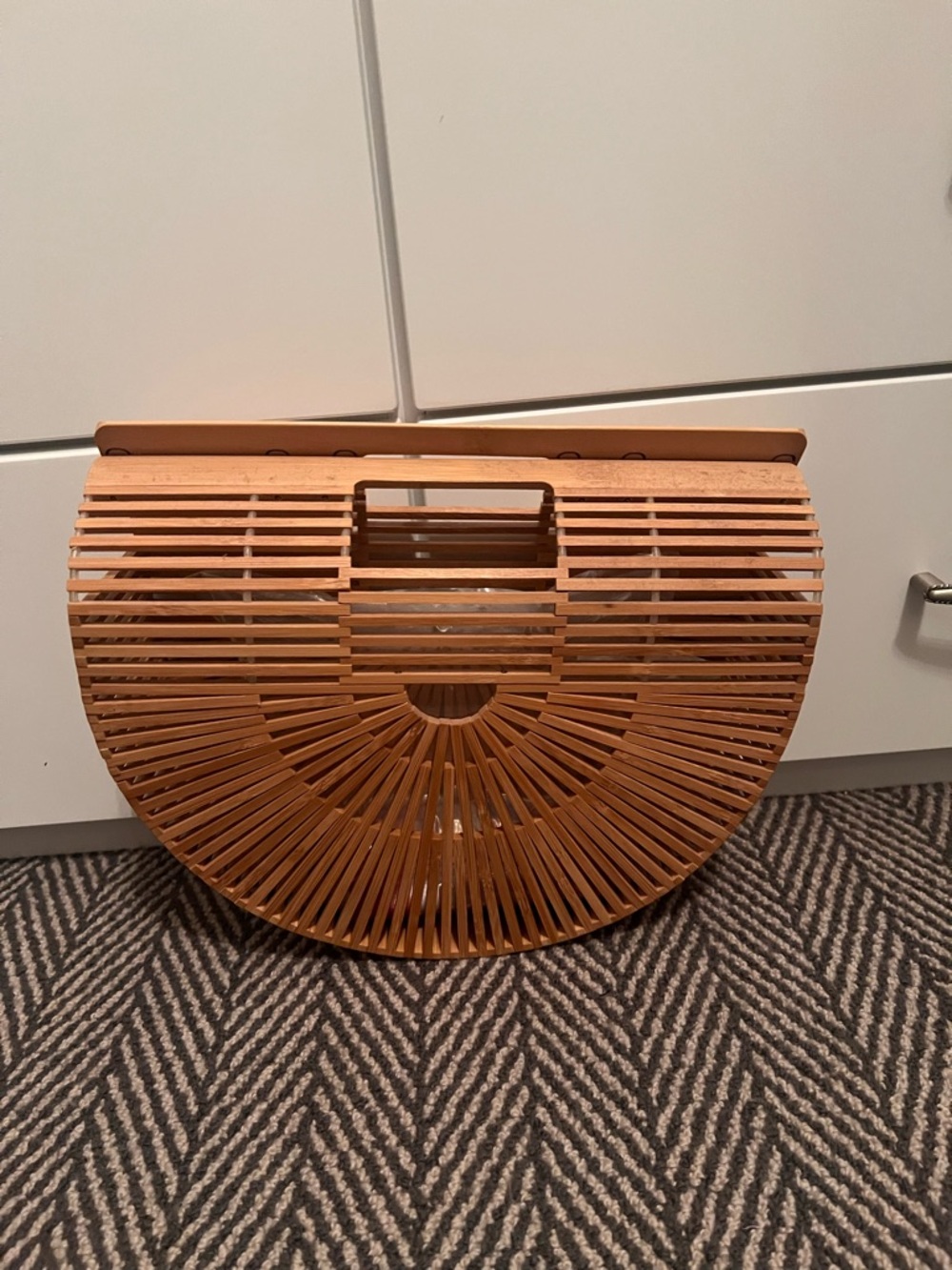 Handcrafted Bamboo Semi-Circle Tote Bag in Natural Tan
